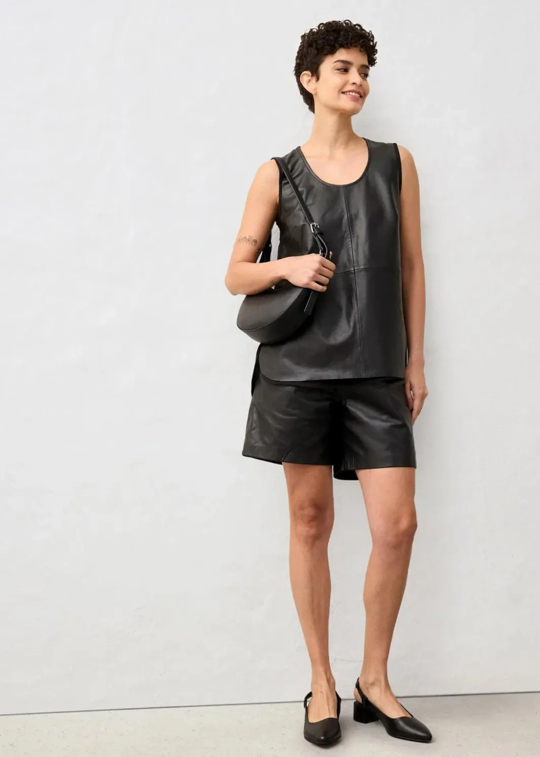 Damen bonprix Premium|Shirts & Tops|Tanktop mit Vorderseite aus Lammnappa-Leder