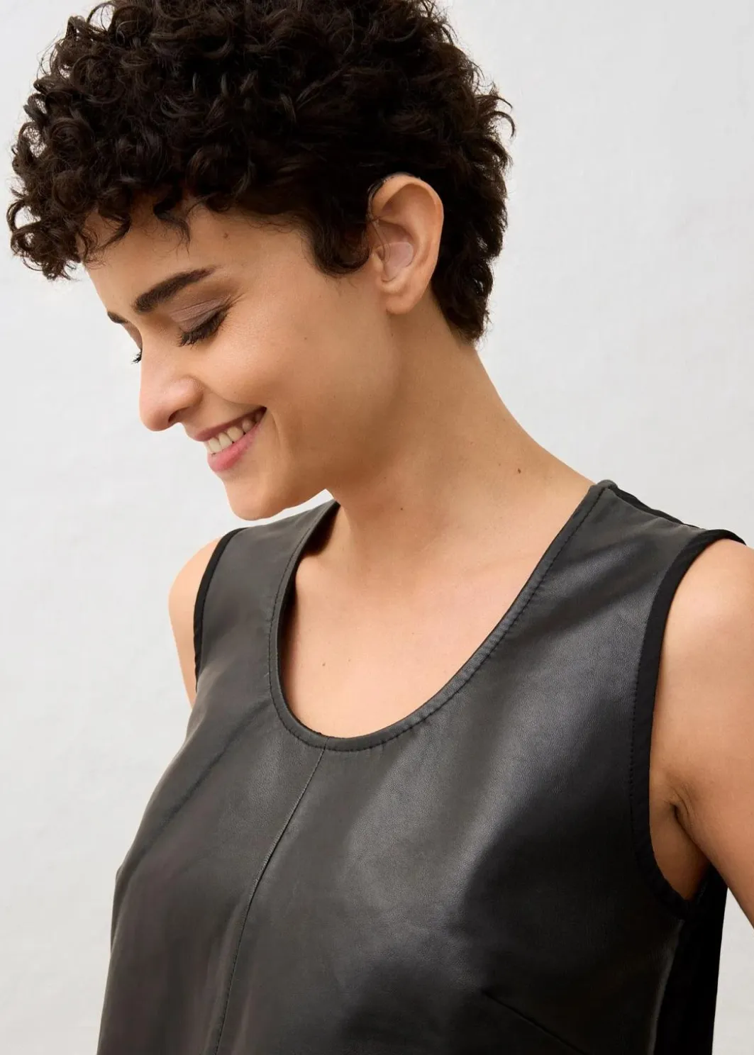 Damen bonprix Premium|Shirts & Tops|Tanktop mit Vorderseite aus Lammnappa-Leder