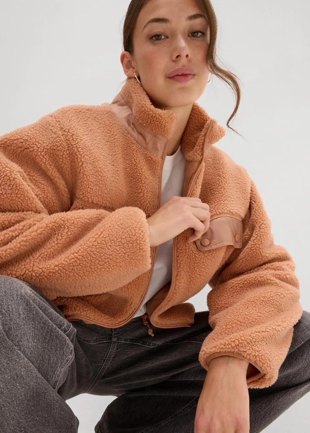 Damen bonprix Nachhaltigere Materialien|Sweat|Teddy-Fleece Jacke