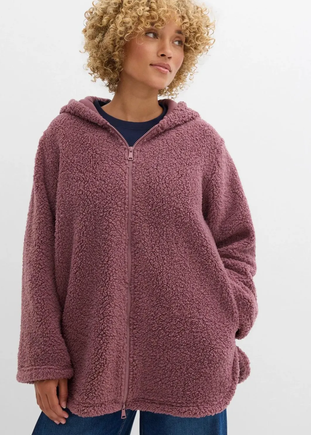 Damen bonprix Jacken & Mäntel|Sweat|Teddy-Fleece Jacke in A-Linie mit Seitenschlitzen