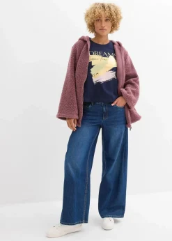 Damen bonprix Jacken & Mäntel|Sweat|Teddy-Fleece Jacke in A-Linie mit Seitenschlitzen