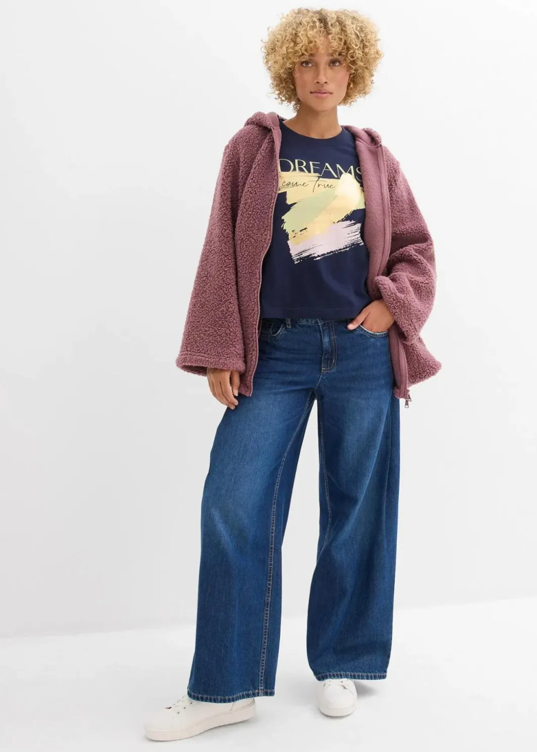 Damen bonprix Jacken & Mäntel|Sweat|Teddy-Fleece Jacke in A-Linie mit Seitenschlitzen