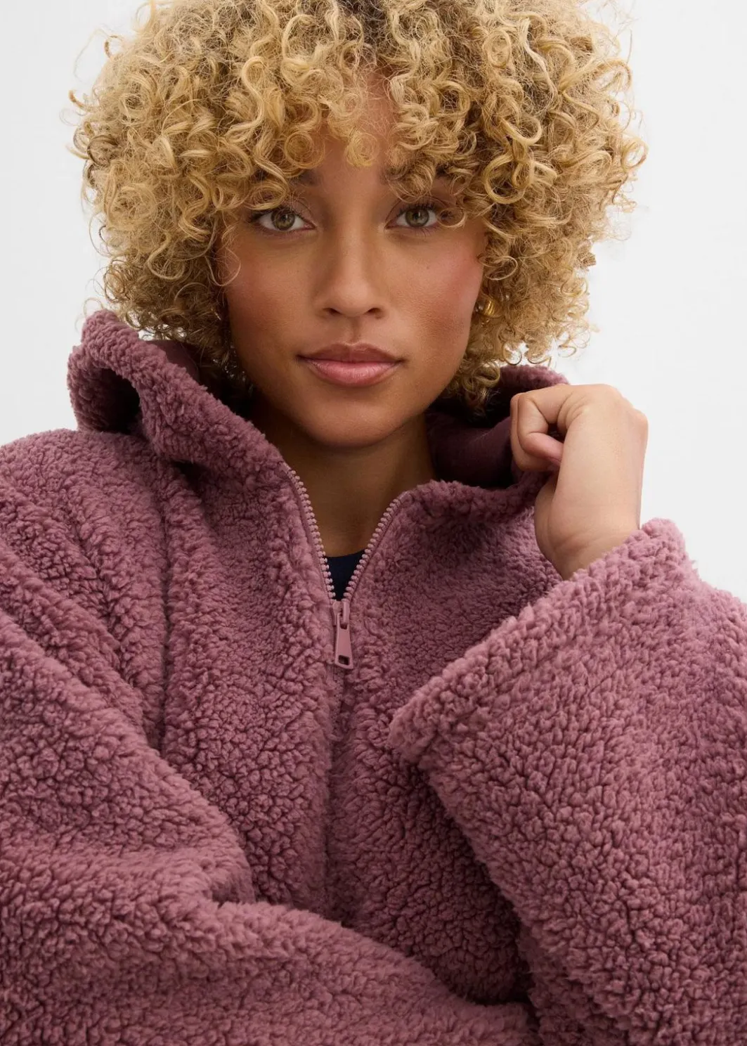 Damen bonprix Jacken & Mäntel|Sweat|Teddy-Fleece Jacke in A-Linie mit Seitenschlitzen