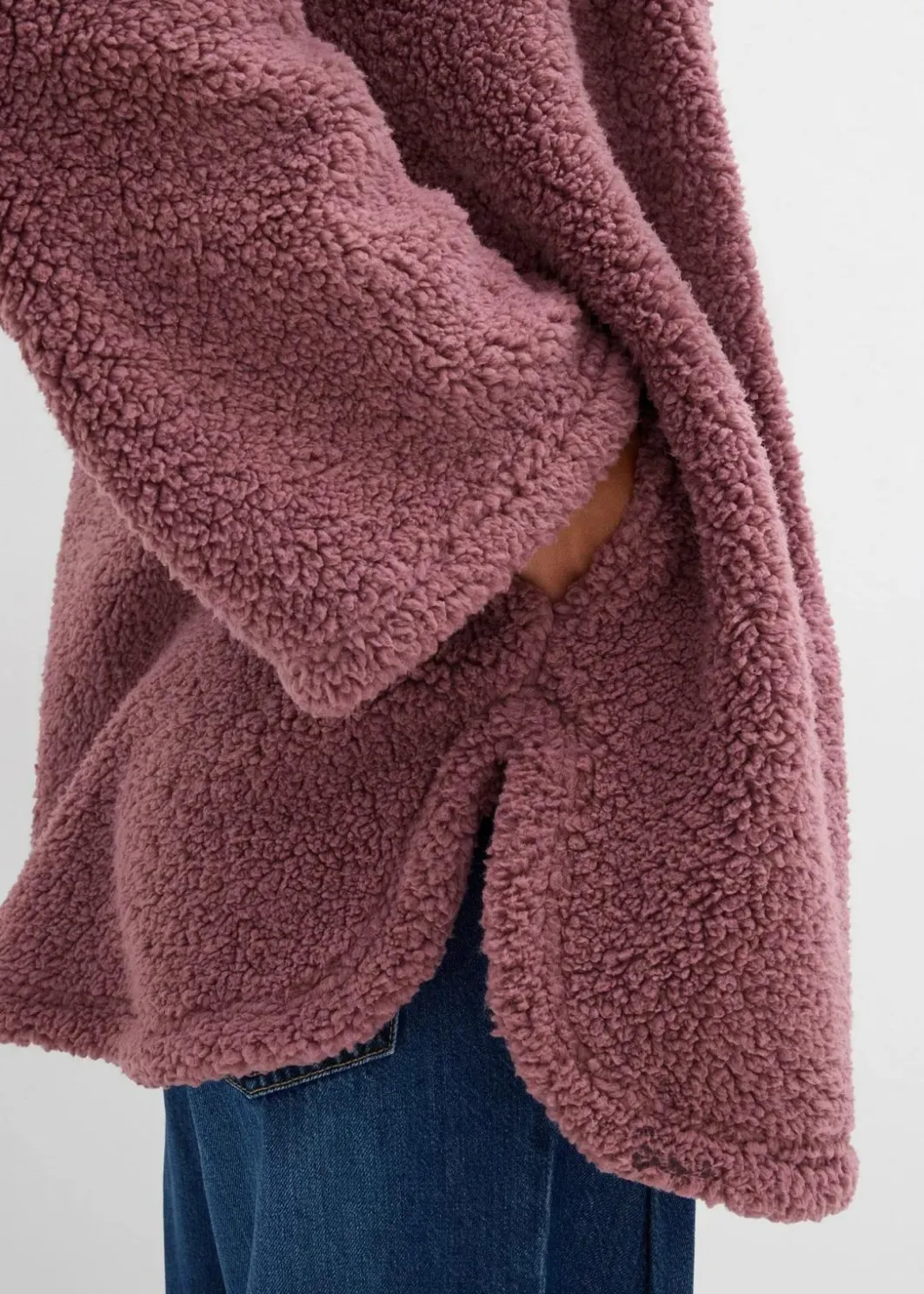 Damen bonprix Jacken & Mäntel|Sweat|Teddy-Fleece Jacke in A-Linie mit Seitenschlitzen