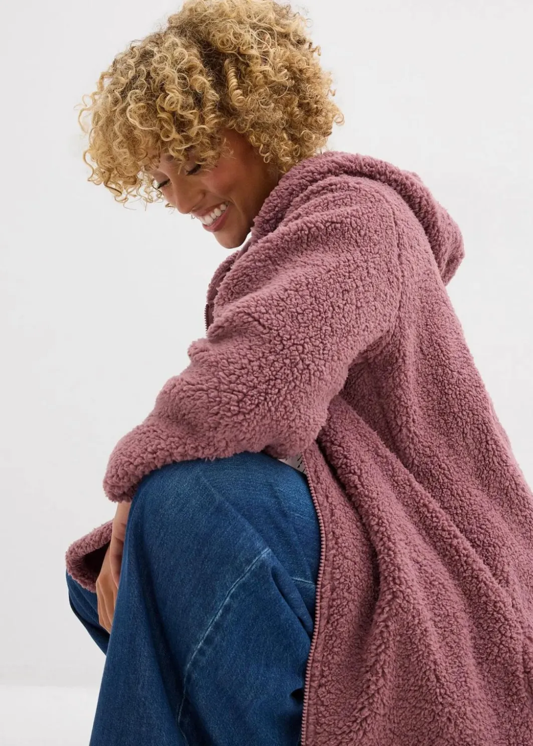 Damen bonprix Jacken & Mäntel|Sweat|Teddy-Fleece Jacke in A-Linie mit Seitenschlitzen