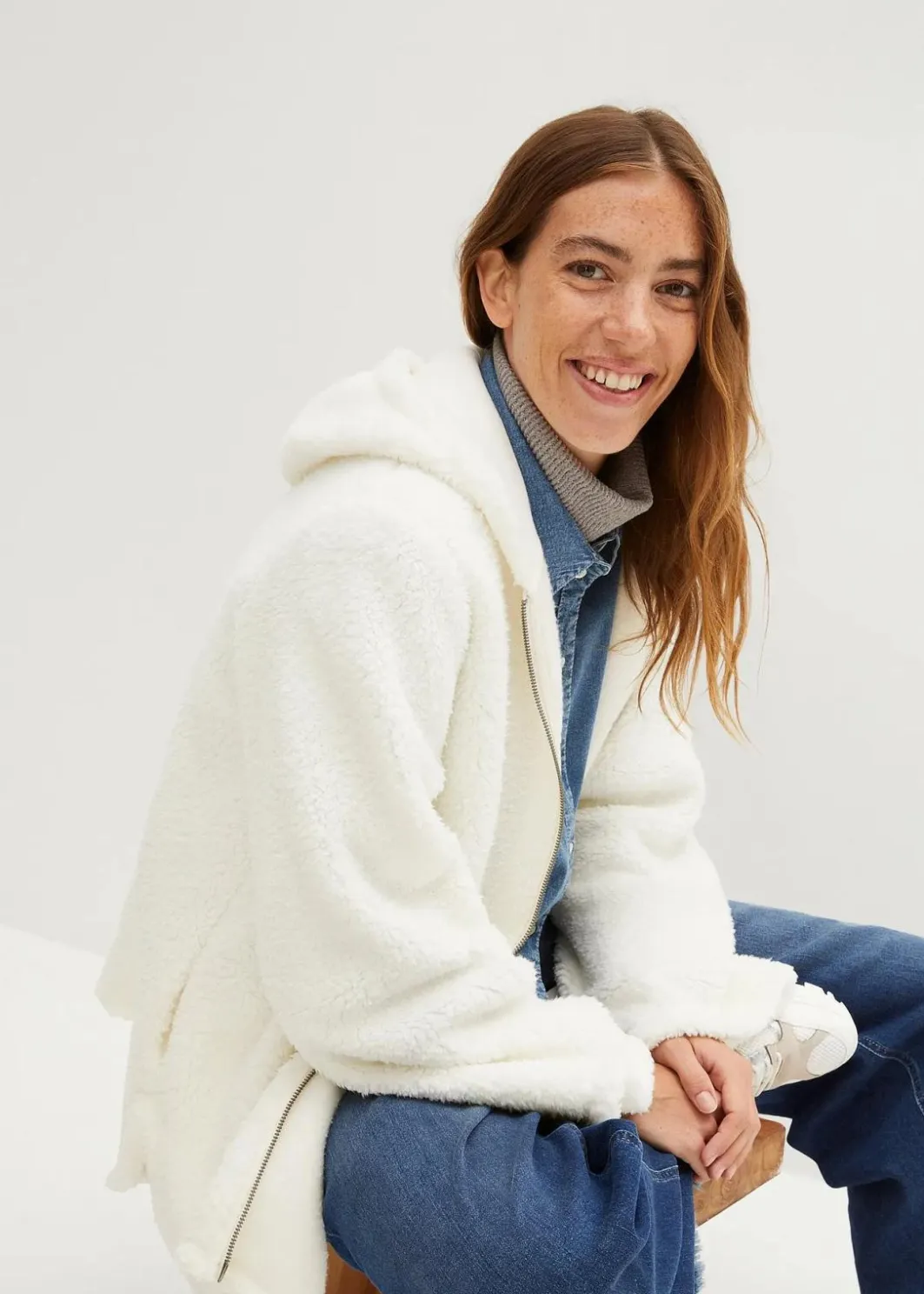 Best Teddy-Fleece Jacke in A-Linie mit Seitenschlitzen Damen Jacken & Mäntel|Sweat