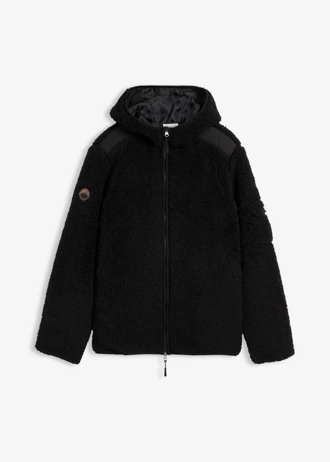 Herren bonprix Große Größen|Outdoorbekleidung|Teddy-Fleece Jacke mit Web-Besatz und Kapuze