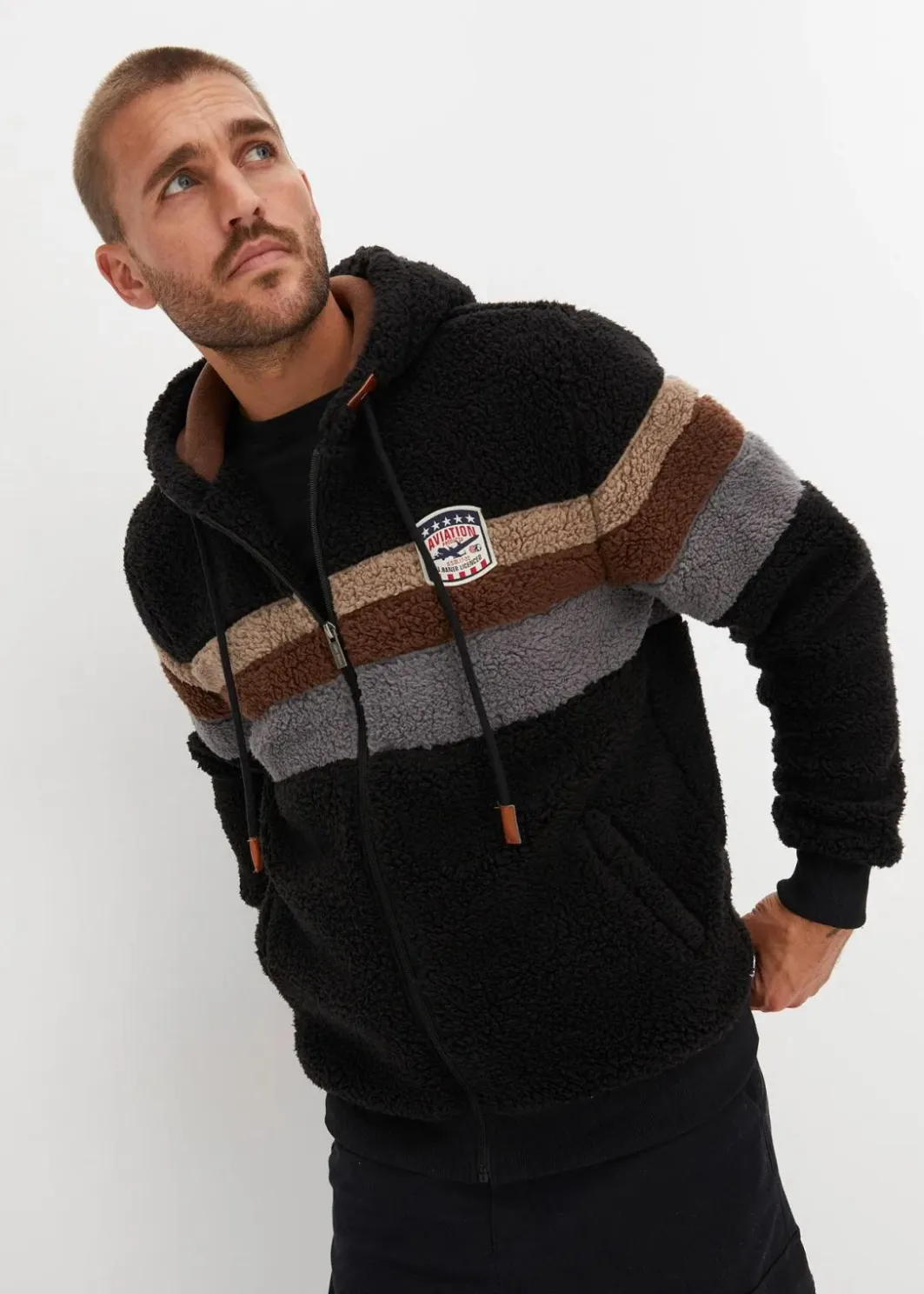 Herren bonprix Sweat|Jacken & Mäntel|Teddy-Fleecejacke mit Kapuze