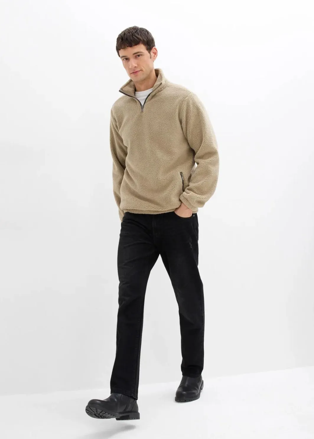 Teddy-Fleecepullover mit praktischen Reißverschlusstaschen Herren Sweat|Große Größen