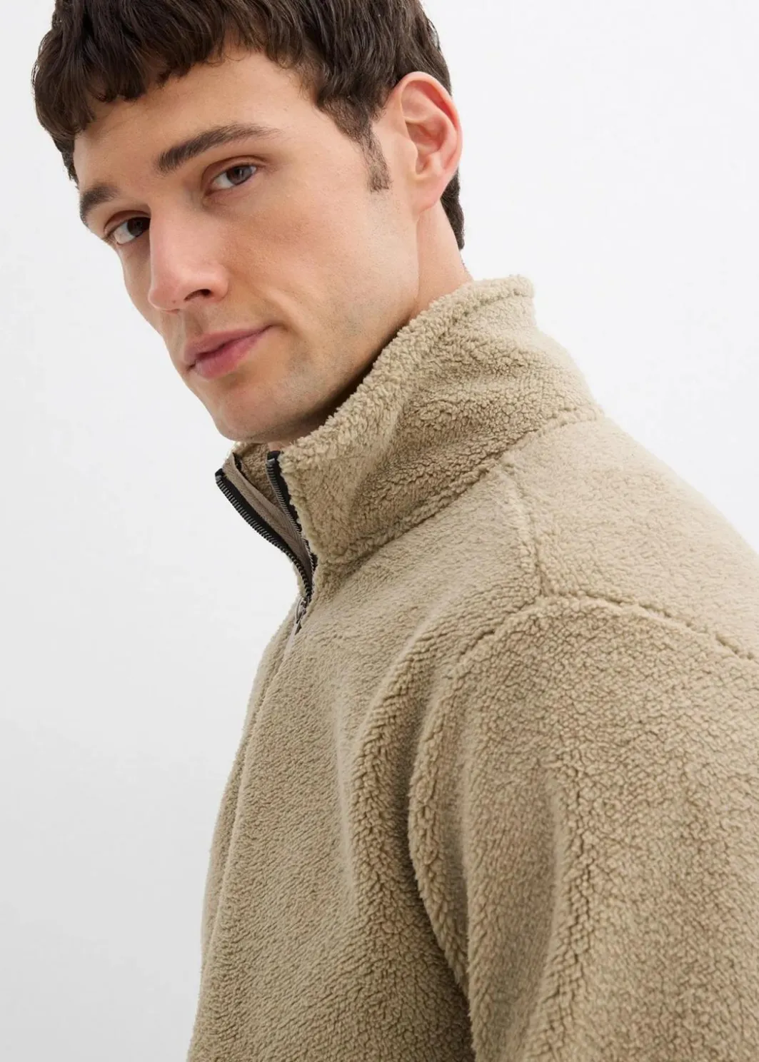 Teddy-Fleecepullover mit praktischen Reißverschlusstaschen Herren Sweat|Große Größen