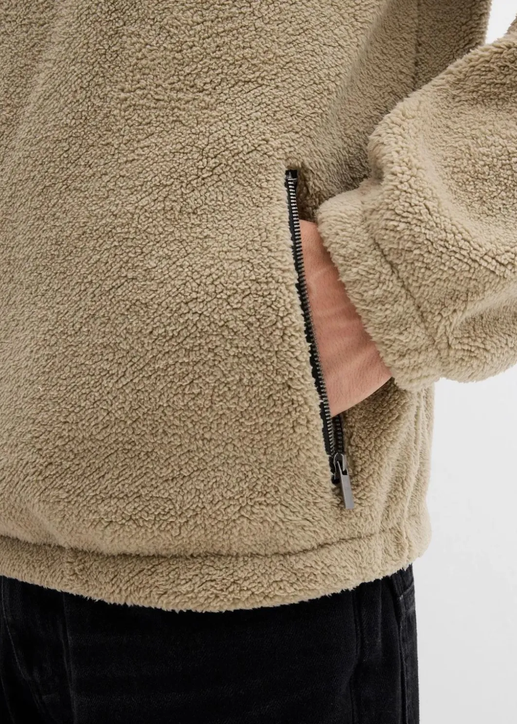 Teddy-Fleecepullover mit praktischen Reißverschlusstaschen Herren Sweat|Große Größen