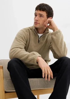Teddy-Fleecepullover mit praktischen Reißverschlusstaschen Herren Sweat|Große Größen