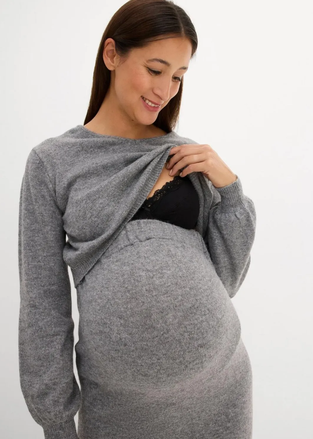 Damen bonprix Umstandsmode|Nachhaltigere Materialien|2-teiliges Umstands-Strickset aus Pullover und Rock