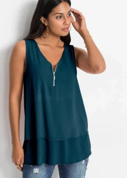 Damen bonprix Shirts & Tops|Blusen & Tuniken|Top mit Zipper aus nachhaltige Viskose