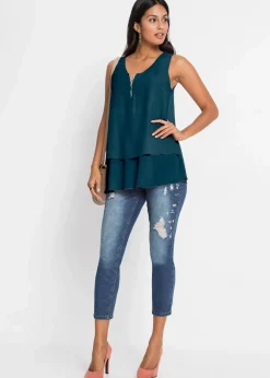 Damen bonprix Shirts & Tops|Blusen & Tuniken|Top mit Zipper aus nachhaltige Viskose
