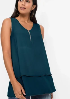 Damen bonprix Shirts & Tops|Blusen & Tuniken|Top mit Zipper aus nachhaltige Viskose
