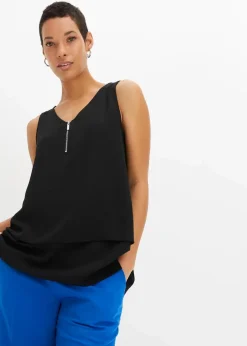 Damen bonprix Blusen & Tuniken|Shirts & Tops|Top mit Zipper aus nachhaltige Viskose