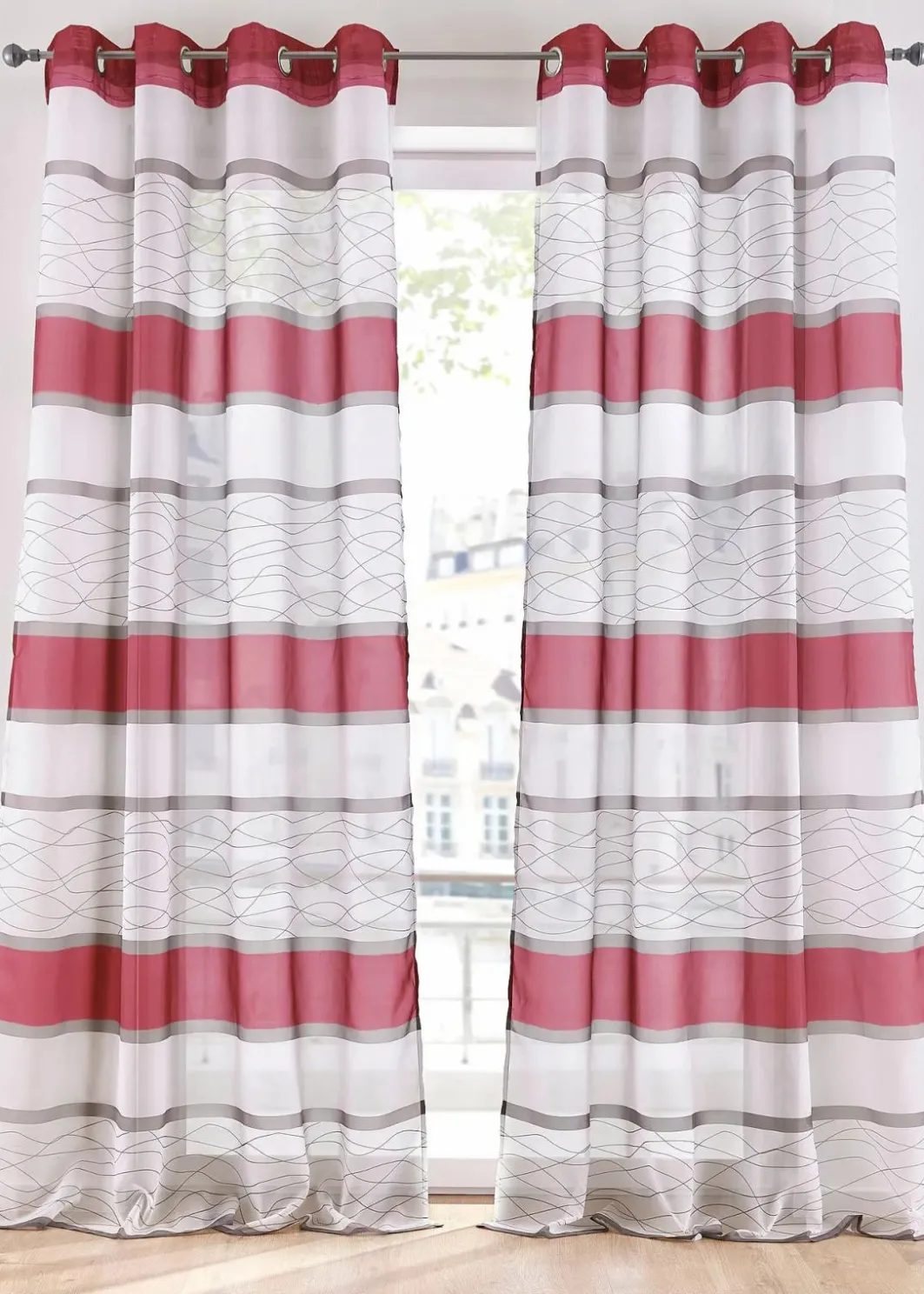 bonprix Gardinen|Transparente Gardine mit Querstreifen Druck (1er Pack)