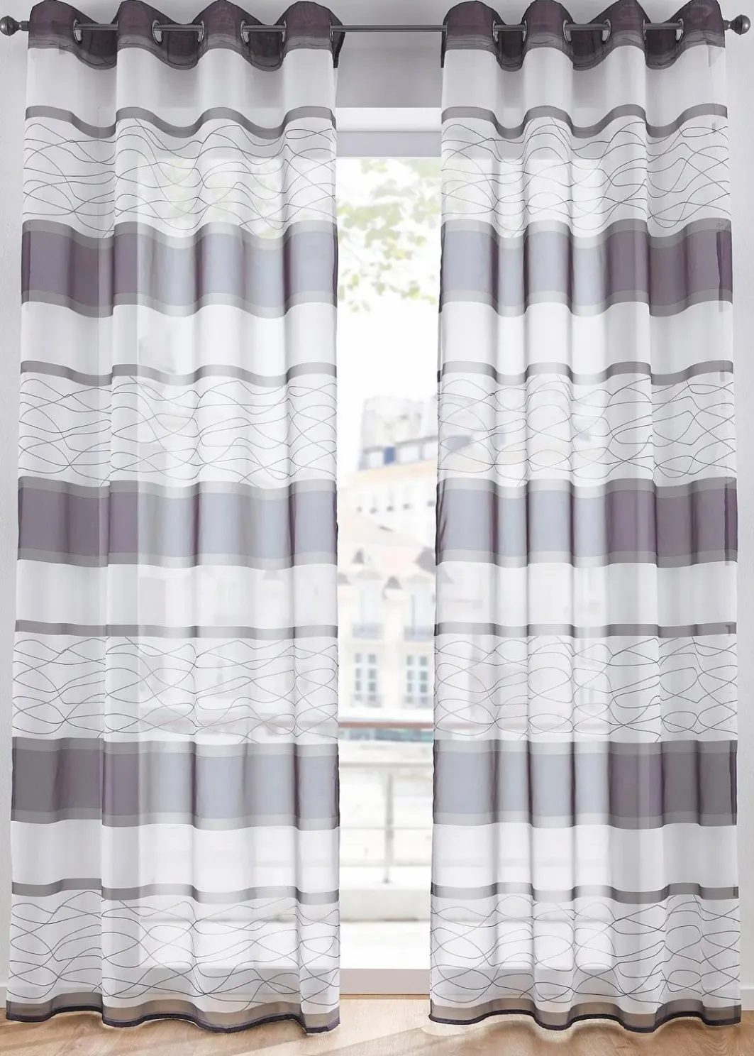 bonprix Gardinen|Transparente Gardine mit Querstreifen Druck (1er Pack)