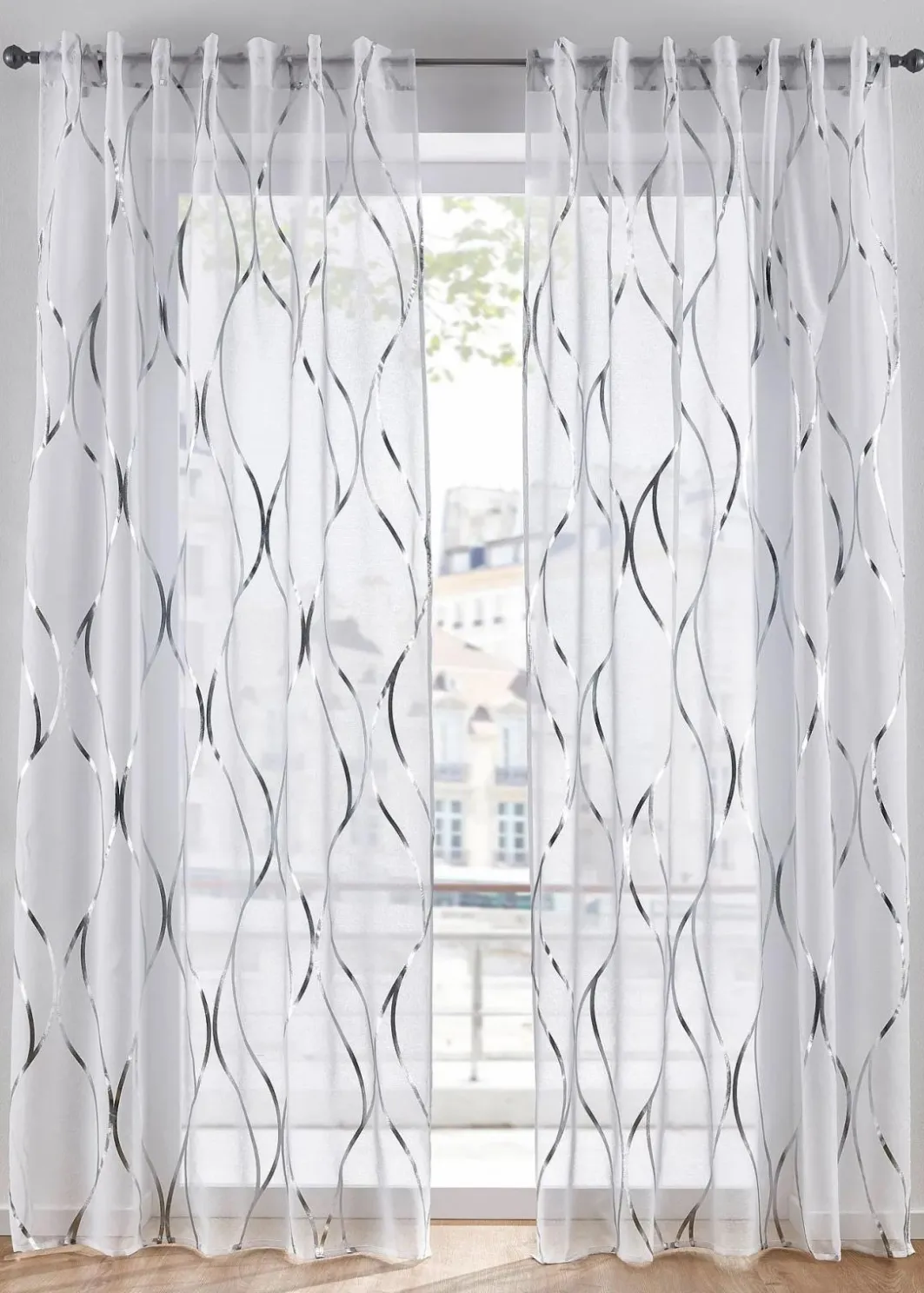 Discount Transparente Gardine mit Glanz Druck (1er Pack) Gardinen