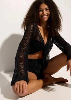 Damen bonprix Strandmode|Bademode·Strandmode|Transparente Strand Ajour-Strickjacke