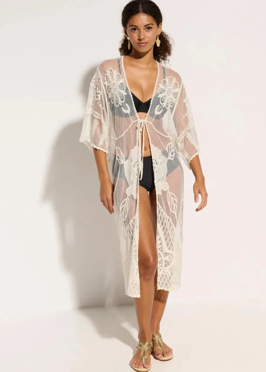 Best Transparenter Strandkimono mit Spitze Damen Strandmode|Bademode·Strandmode