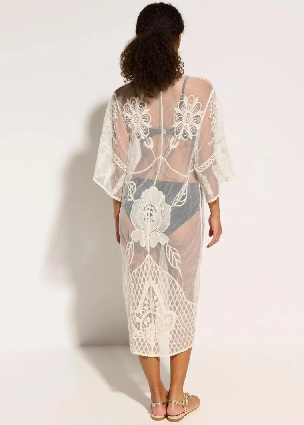 Best Transparenter Strandkimono mit Spitze Damen Strandmode|Bademode·Strandmode