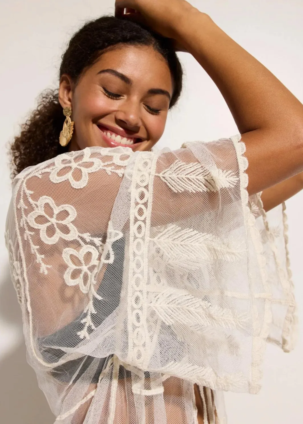 Best Transparenter Strandkimono mit Spitze Damen Strandmode|Bademode·Strandmode
