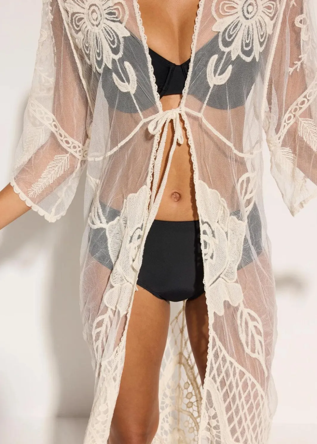Best Transparenter Strandkimono mit Spitze Damen Strandmode|Bademode·Strandmode