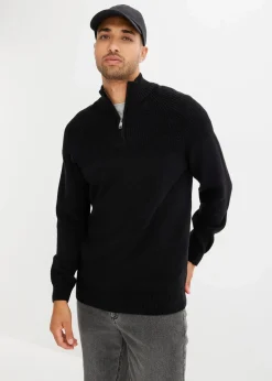 Herren bonprix Pullover & Strickjacken|Basics|Troyer Pullover aus weichem Baumwollmix