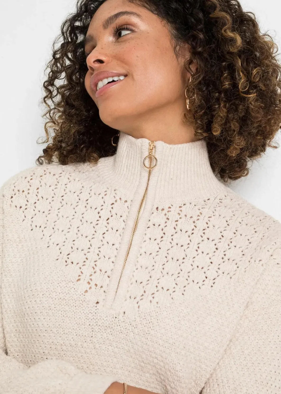 Damen bonprix Bekleidung·Jeans|Pullover & Strickjacken|Troyer Pullover mit Ajourmuster