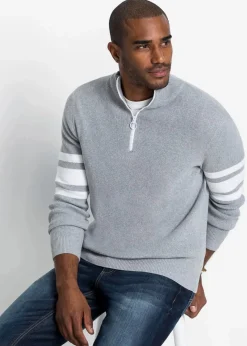 Herren bonprix Pullover & Strickjacken|Große Größen|Troyer Pullover mit recycelter Baumwolle