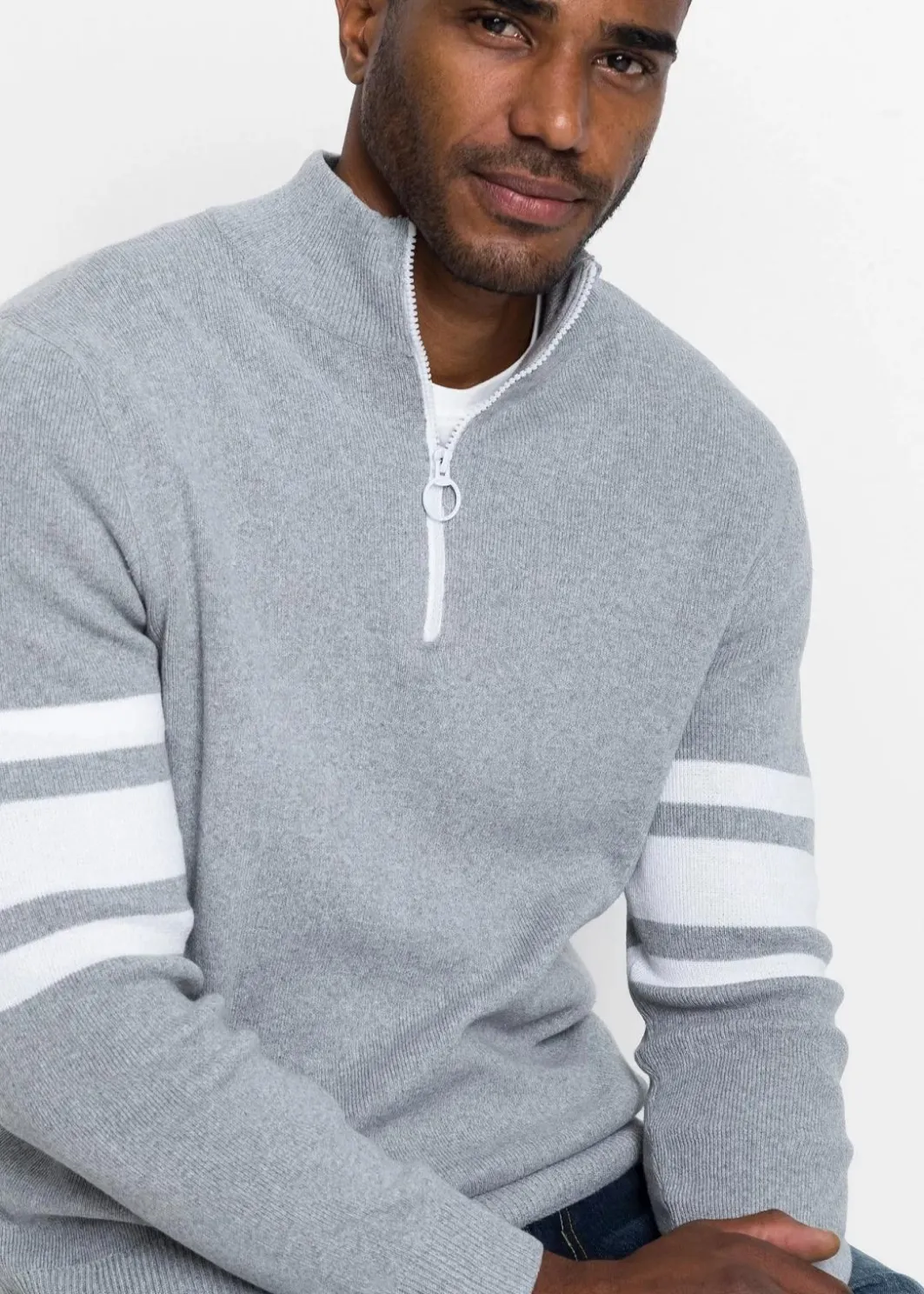 Herren bonprix Pullover & Strickjacken|Große Größen|Troyer Pullover mit recycelter Baumwolle