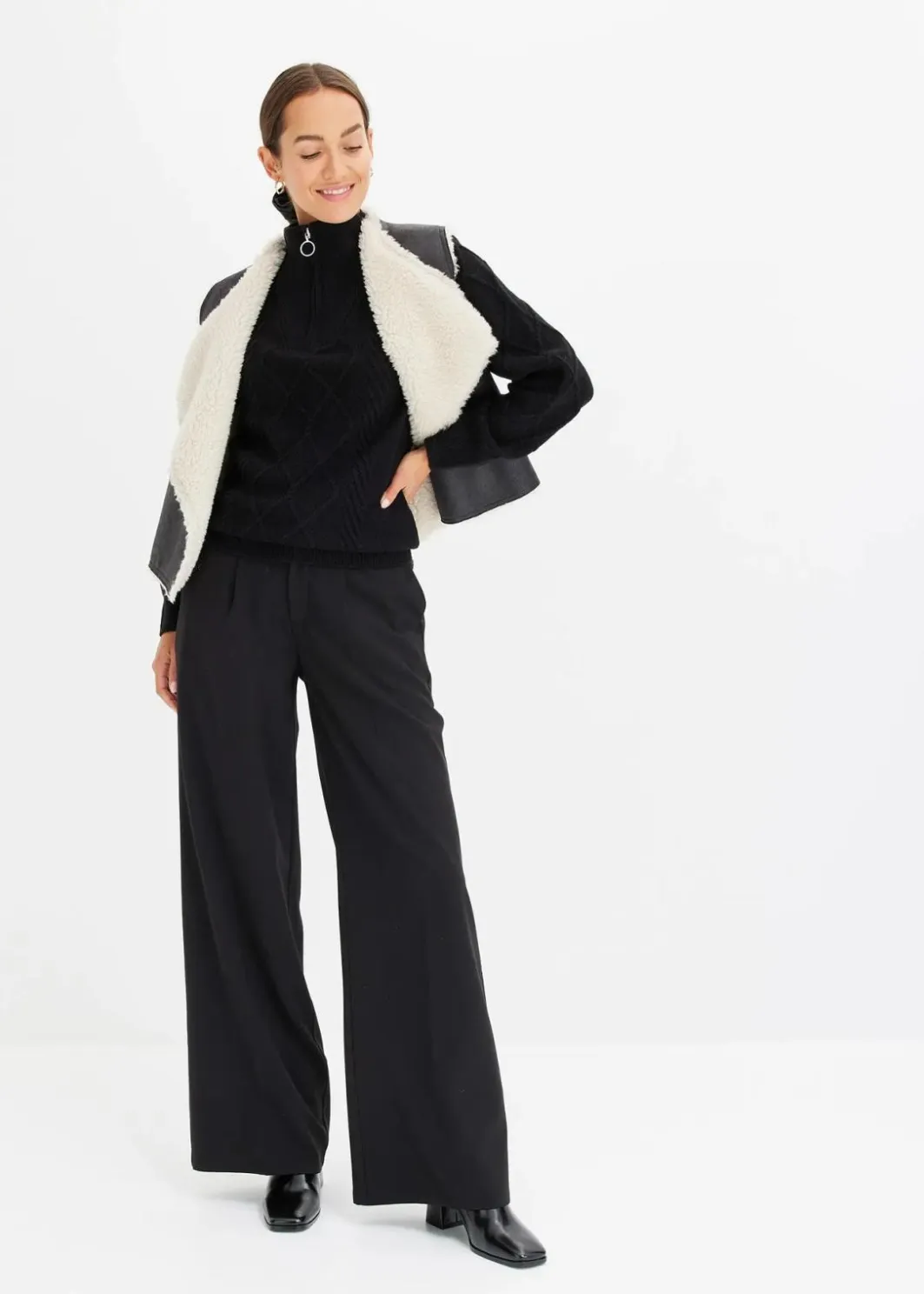 Damen bonprix Pullover & Strickjacken|Bekleidung·Jeans|Troyer Pullover mit Zopfmuster