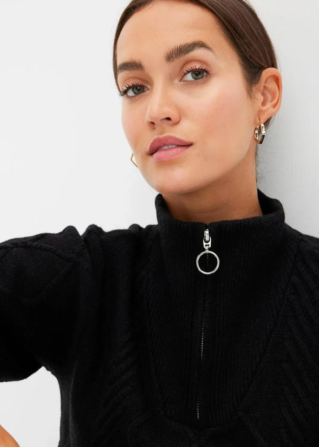 Damen bonprix Pullover & Strickjacken|Bekleidung·Jeans|Troyer Pullover mit Zopfmuster