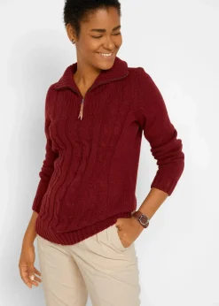 Damen bonprix Pullover & Strickjacken|Troyer Pullover mit Zopfmuster