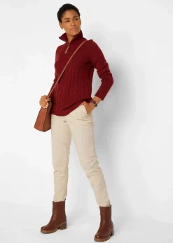 Damen bonprix Pullover & Strickjacken|Troyer Pullover mit Zopfmuster