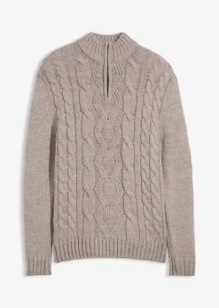 Herren bonprix Große Größen|Pullover & Strickjacken|Troyer Pullover mit Zopfmuster