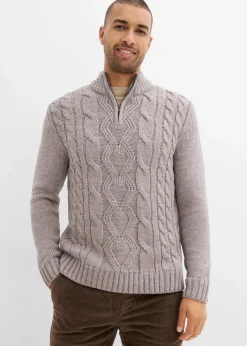 Herren bonprix Große Größen|Pullover & Strickjacken|Troyer Pullover mit Zopfmuster
