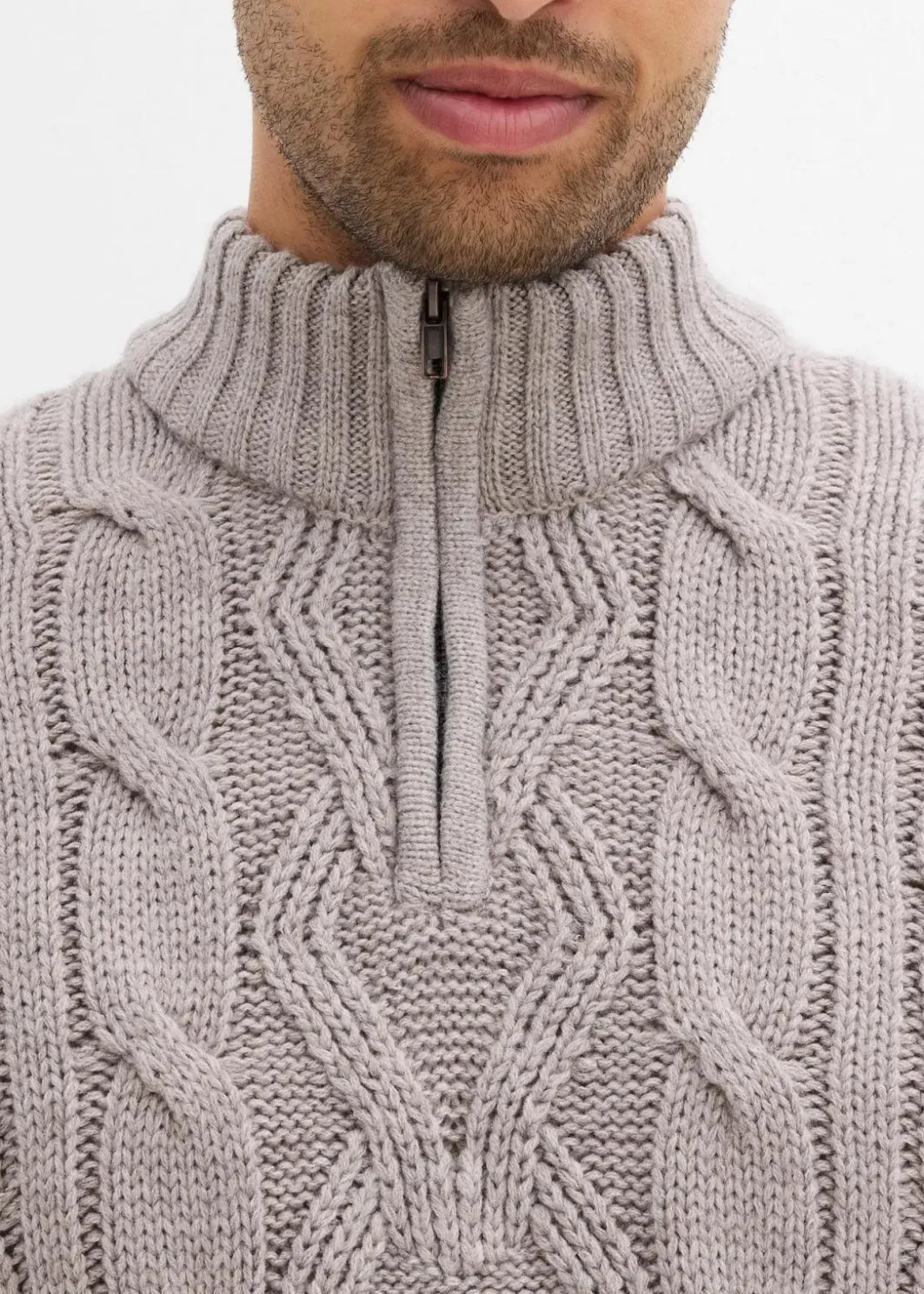Herren bonprix Große Größen|Pullover & Strickjacken|Troyer Pullover mit Zopfmuster
