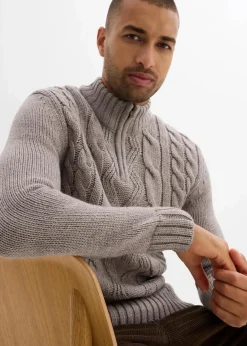 Herren bonprix Große Größen|Pullover & Strickjacken|Troyer Pullover mit Zopfmuster