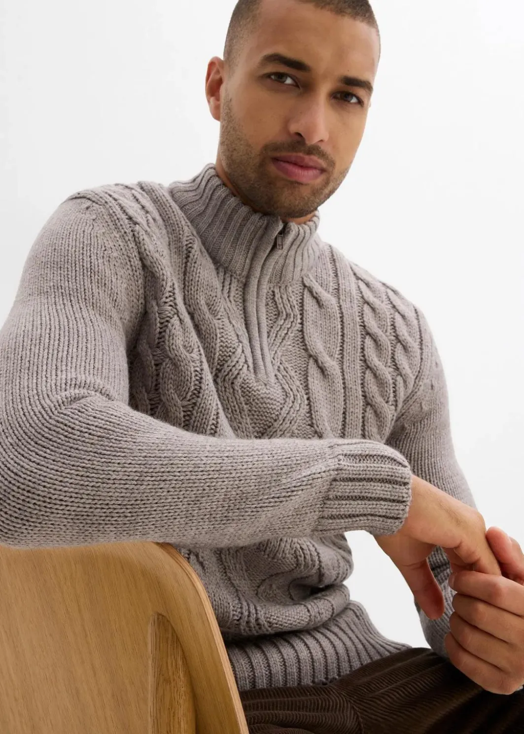 Herren bonprix Große Größen|Pullover & Strickjacken|Troyer Pullover mit Zopfmuster