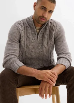 Herren bonprix Große Größen|Pullover & Strickjacken|Troyer Pullover mit Zopfmuster