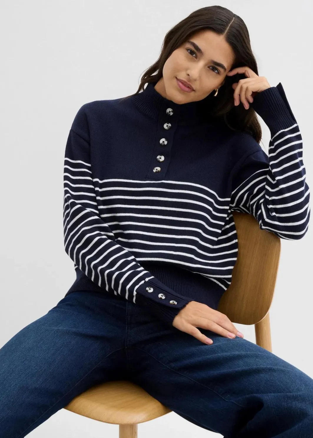 Damen bonprix Pullover & Strickjacken|Bekleidung·Jeans|Troyer-Pullover