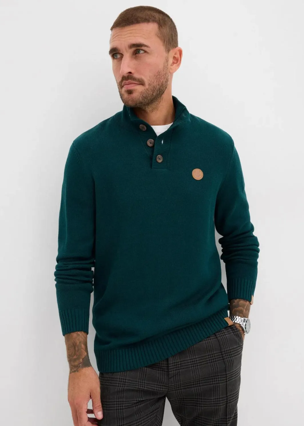 Herren bonprix Große Größen|Pullover & Strickjacken|Troyer-Pullover aus weichem Baumwollmix
