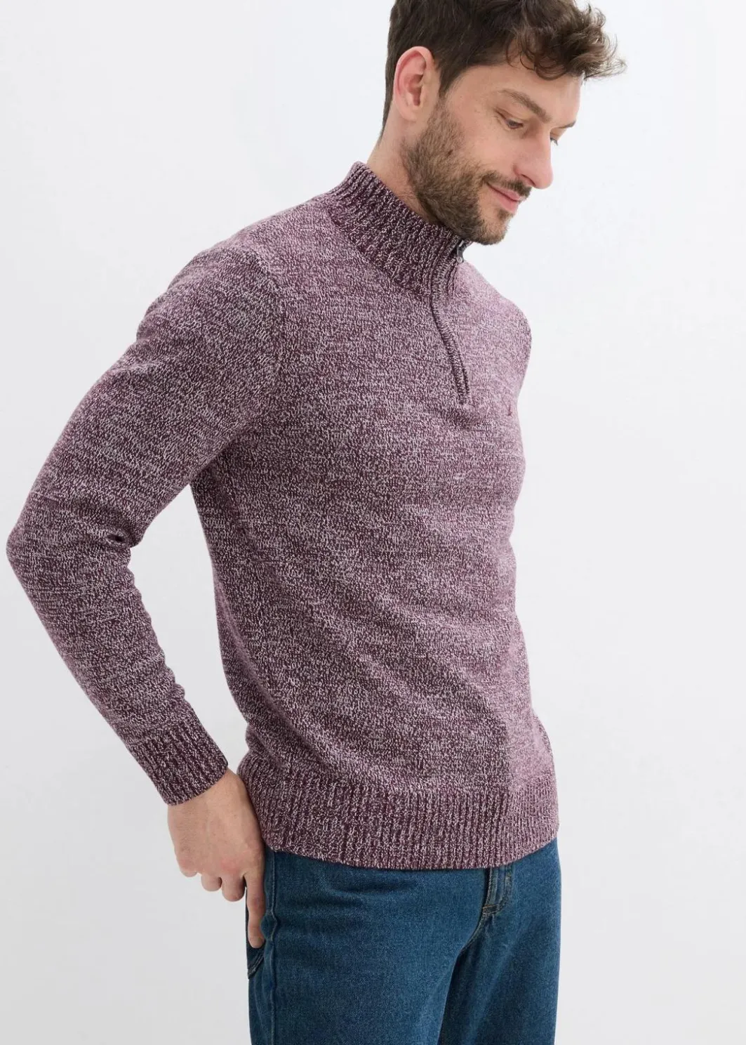Herren bonprix Pullover & Strickjacken|Basics|Troyer-Pullover mit reiner Baumwolle