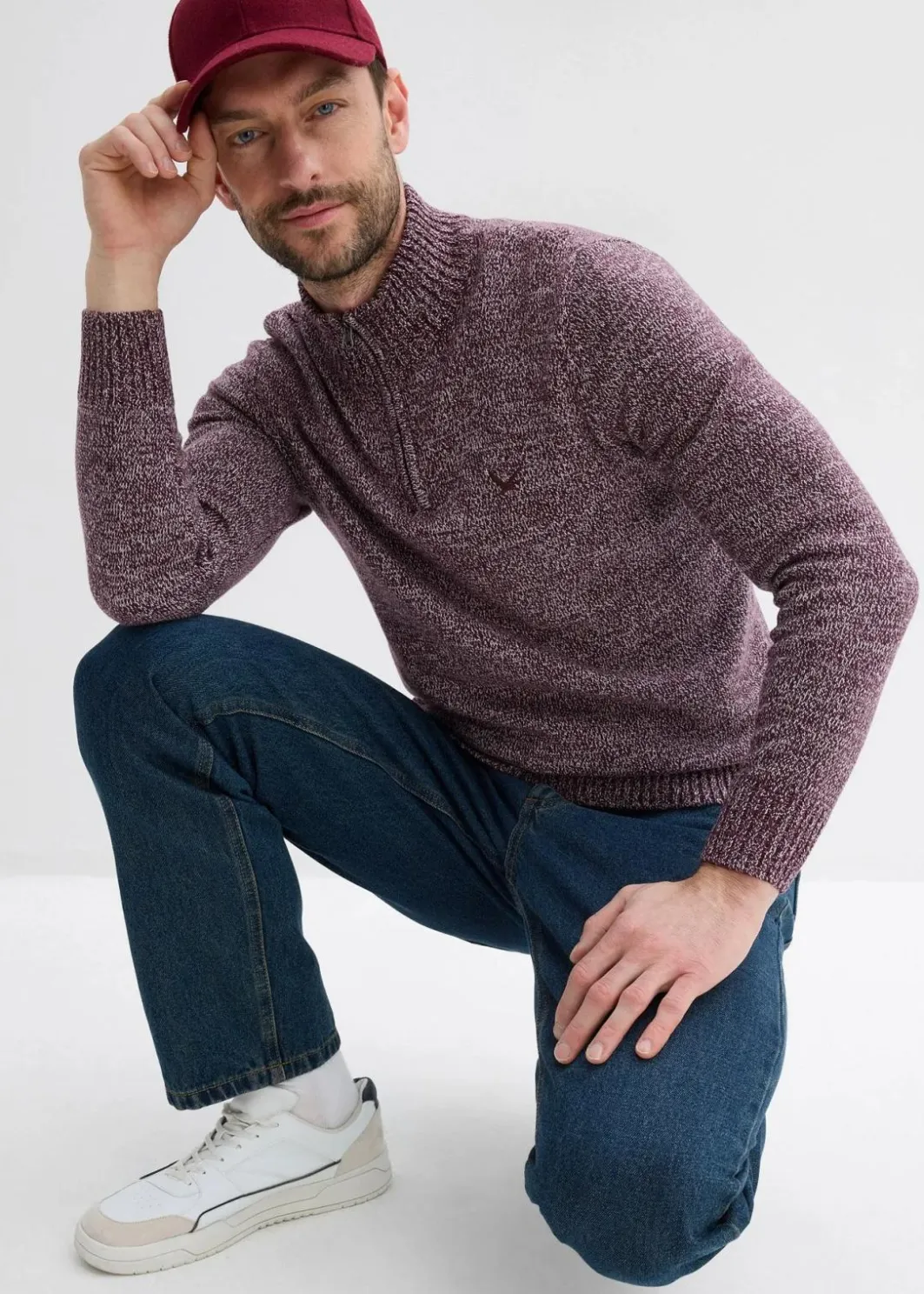 Herren bonprix Pullover & Strickjacken|Basics|Troyer-Pullover mit reiner Baumwolle