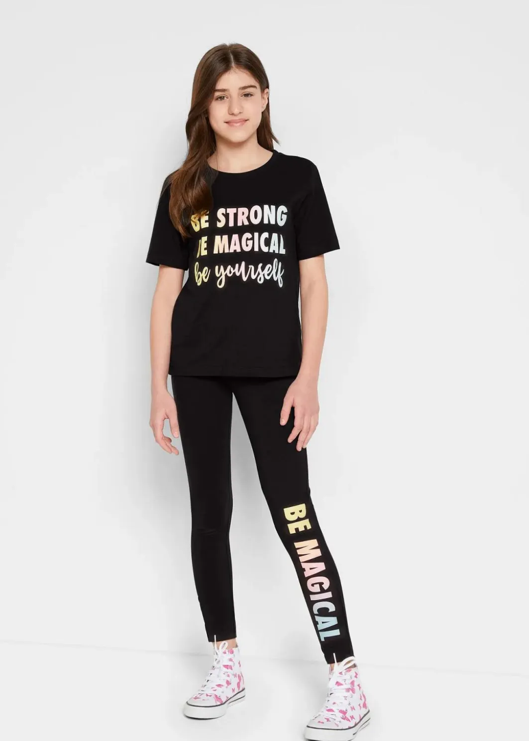 Kinder bonprix Mädchen 9-16 Jahre·Shirts & Blusen|Mädchen 9-16 Jahre·Hosen & Leggings|T-Shirt + Leggings aus reiner Baumwolle (2tlg. Set)