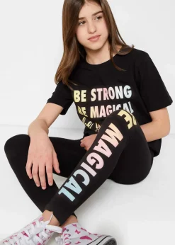 Kinder bonprix Mädchen 9-16 Jahre·Shirts & Blusen|Mädchen 9-16 Jahre·Hosen & Leggings|T-Shirt + Leggings aus reiner Baumwolle (2tlg. Set)