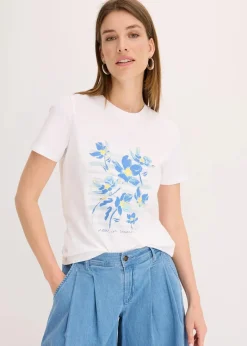 Online T-Shirt aus elastischem Baumwoll-Mix Damen Shirts & Tops